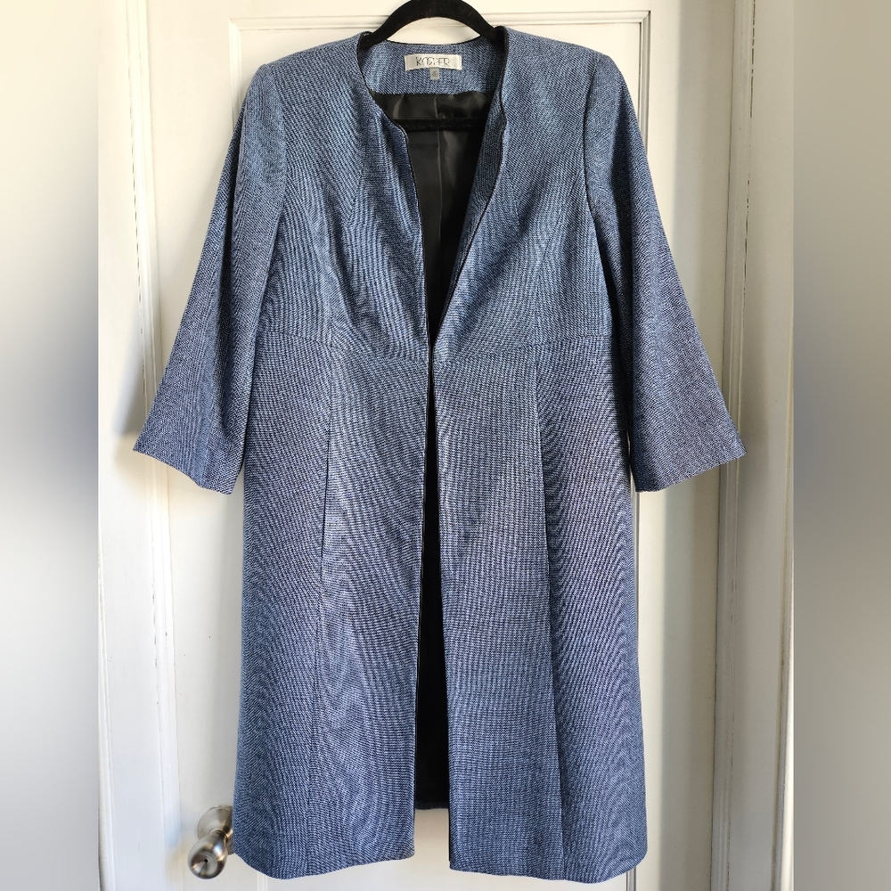 Kasper Open Front Blue Topper Coat, Size 8P